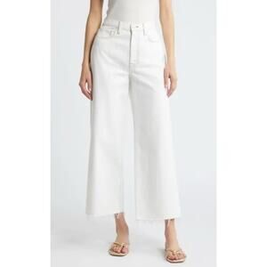 Frame Le Jane Wide Leg Crop Jeans Ivory Au Natural Contrast Stitch 34